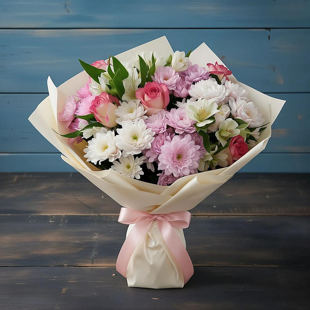 Букет цветов из: Хризантемы, Альстромерии и Розы в Армянске